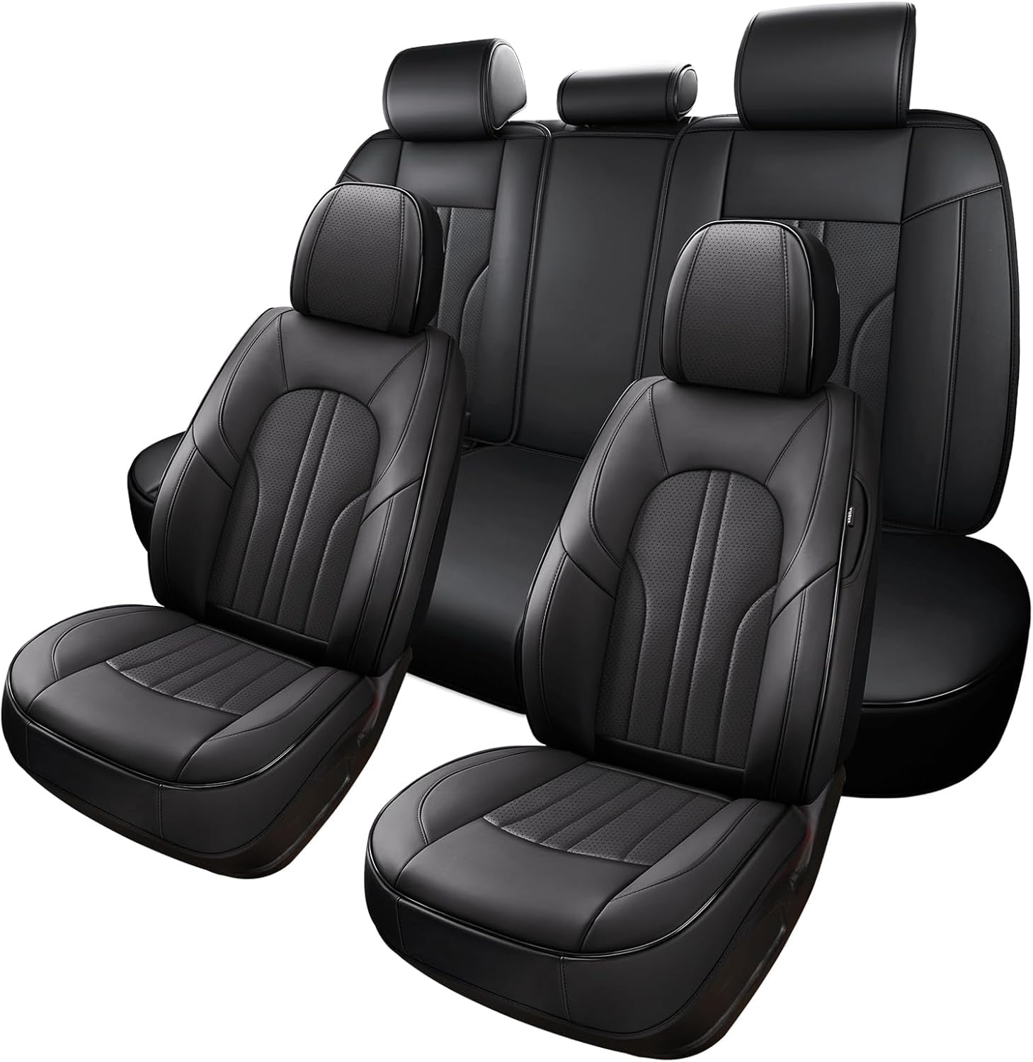 Car Seat Cover Full Set, Leather Car Seat Cover, Waterproof Seat Covers, Car Seat Cushion, Nappa Leather Seat Covers Car Seat Protector Universal Fit Most Cars Black