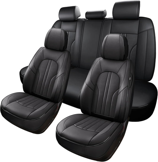 Car Seat Cover Full Set, Leather Car Seat Cover, Waterproof Seat Covers, Car Seat Cushion, Nappa Leather Seat Covers Car Seat Protector Universal Fit Most Cars Black
