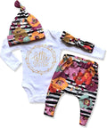 KANGKANG Newborn Baby Girl Clothes Hi I'M New Here Newborn Outfit Infant Romper Floral Pants Cute Baby Girl Outfits 4PC Set