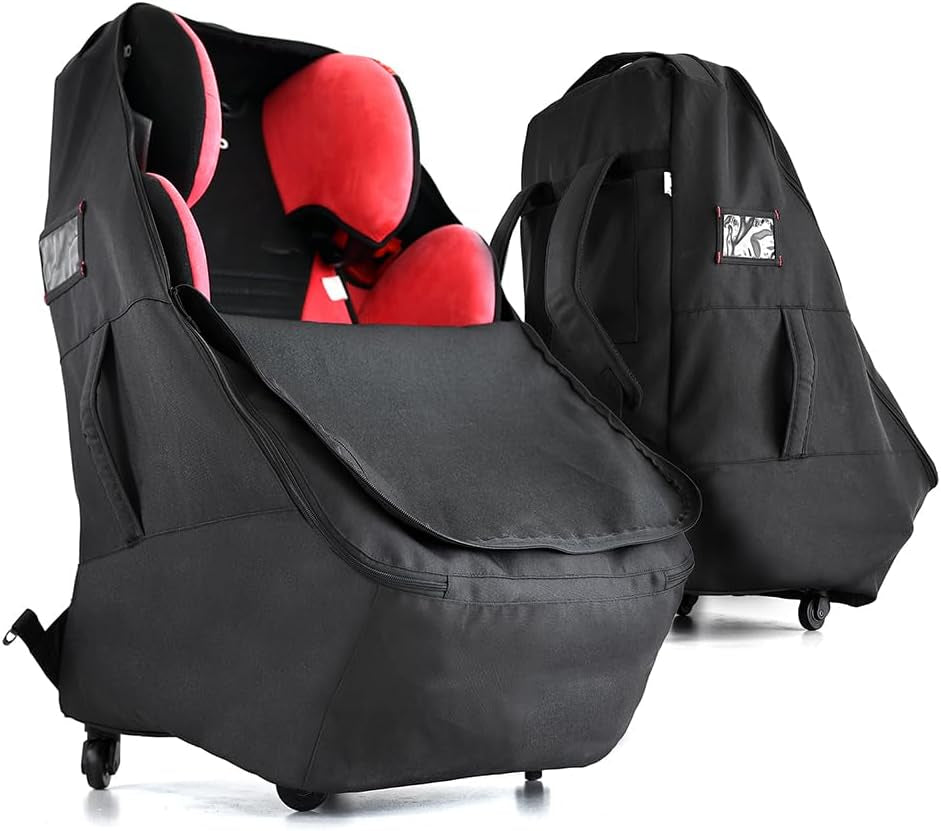 Car Seat Travel Bag with Wheels Car Seat Bag for Airplane Padded Adjustable Strap Car Seat Carrier Car Seat Travel Cover with Wheels (Black)